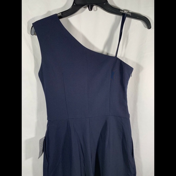NEW $148 Eliza J One-Shoulder Laguna Crepe Jumpsuit in Navy Blue [SZ 2‎ ] - Picture 11 of 14